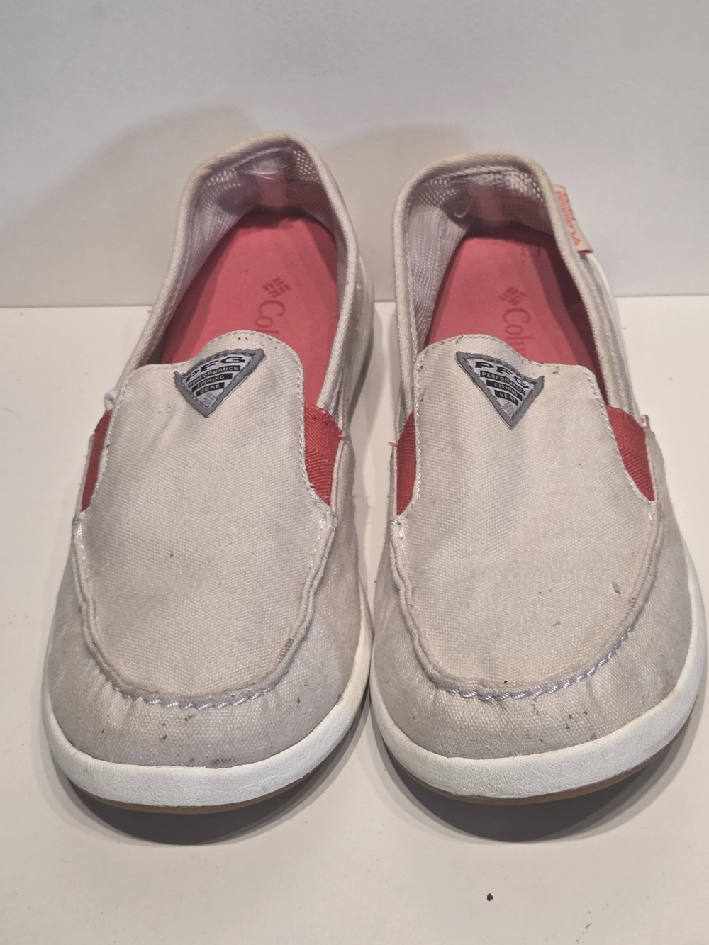 Columbia PFG Womens Size 9 Beige Delray II Canvas Slip On Fishing Boat Shoes